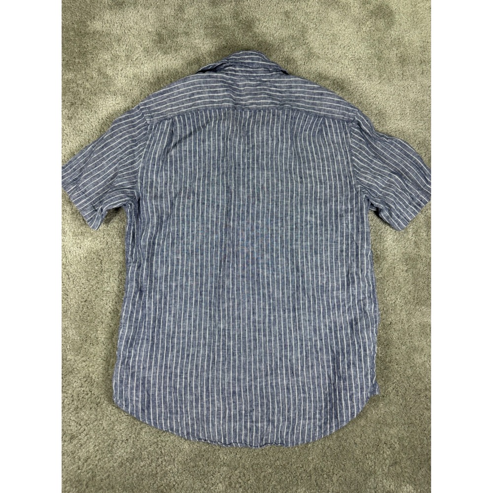 Quince Mens Blue White Striped 100% Linen Short Sleeve Button Down Shirt Size M - Picture 2 of 6